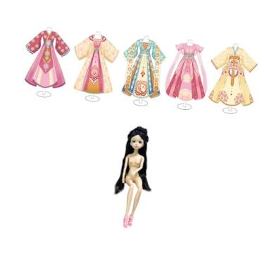 Imagem de Dynwave Kit de material para roupas antigas chinesas Kit para fazer roupas Faça você mesmo, presente de moda feito à mão Vestido tradicional chinês, 5 Manequins 1 Boneca