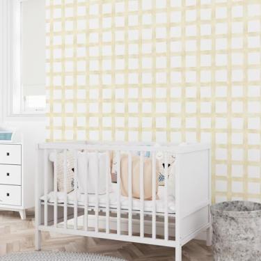 Imagem de Papel de Parede Adesivo Infantil Xadrez Bege Aquarela – Decoração Quarto Bebê – 0,50 x 3m