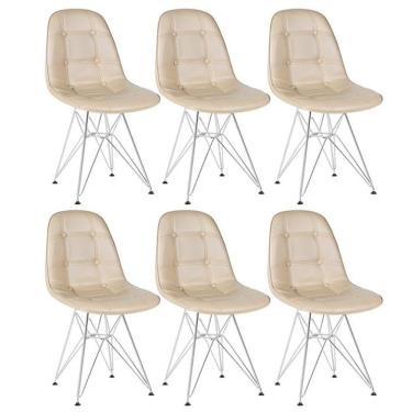 Imagem de Kit 6 Cadeiras Estofadas Charles Eames Eiffel Botonê Com Pés De Metal Cromado Nude Nude