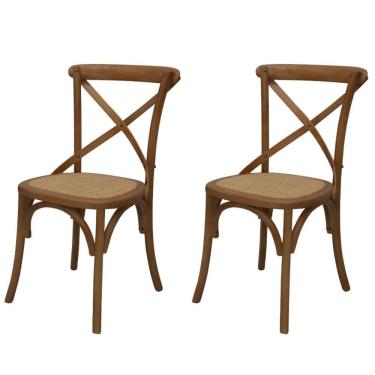 Imagem de Kit 2 Cadeiras Katrina Cross Rivatti Madeira Bétula Assento Rattan Natural