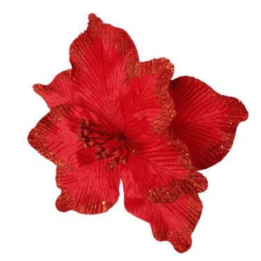 Imagem de Flor Artificial Natal Veludo Vermelha Haste 15m 15cm