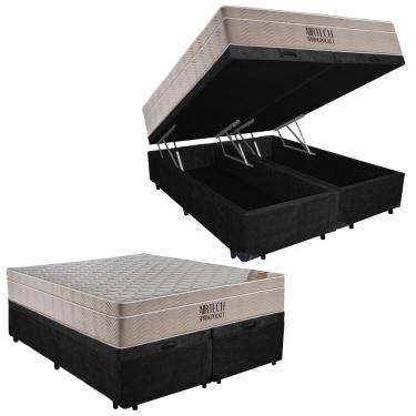 Imagem de Cama Box Baú Casal Suede Bipartido + Colchão Ortobom Airtech Molas Ensacadas 65x138x188 Cor:preto