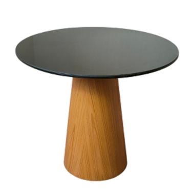 Imagem de Mesa De Jantar Cone 90 Cm Base Madeira Freijó Tampo Laca + Vidro Preto