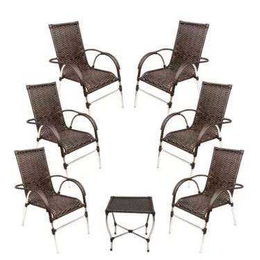 Imagem de Jogo 6 Cadeiras E Mesa Para Area Varanda Vênus Trama Preto