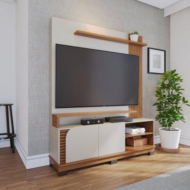 Imagem de Estante Home Theater 2 Portas Jurerê 1500 Off White Matte - Freijó