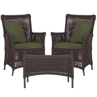 Imagem de 2 Poltronas E 1 Mesa Igapó Alumínio Preta Corda Náutica E13 Marrom