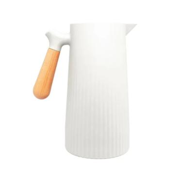 Imagem de Garrafa Térmica De Plástico Com Cabo De Madeira New Nórdica Branca 1l Wolff