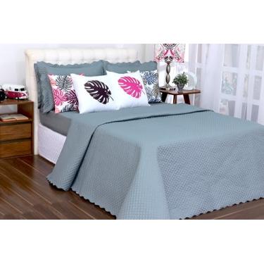 Imagem de Kit Cobre Leito Colcha Queen Liberty 8 Peças, Acompanha Porta Travesseiros, Capas de Almofada e Lençol com Elástico (Cinza)