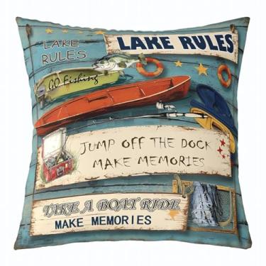 Imagem de jejeloiu Conjunto de 1 capa de almofada reversível de madeira rústica azul-petróleo para meninos e meninas de 40,6 cm x 40,6 cm