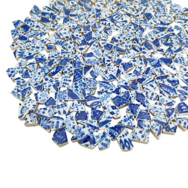 Imagem de Azulejos de mosaico de cerâmica pequenos de porcelana e branco de 500 g, azulejos irregulares quebrados de 1 a 2 cm para artesanato DIY, piso, cozinha, piscina, vasos de flores, decoração doméstica e