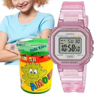 Imagem de Relógio de Pulso Casio Infantil Digital Standard Prova Dágua Calendário Cronômetro Alarme Esportivo Rosa LA-20WHS-4ADF + Slime