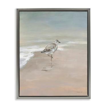 Imagem de Stupell Industries Sandpiper Nautical Shore Bird Gray Framed Floater Canvas Wall Art Design por Danhui Nai, 17 x 21