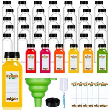 Imagem de Dualshine 42 Garrafas Plásticas De Suco 12 Oz Com Tampas, Recipientes Reutilizáveis Vazios E Transparentes, Escova, Funil Etiquetas Para Beber, Smoothie, Leite, Chá Outras Bebidas
