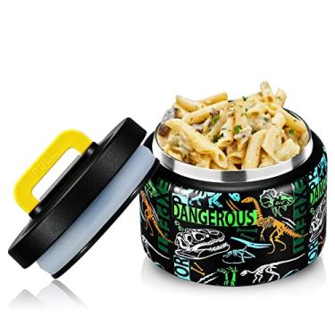 Imagem de JXXM Garrafa Térmica De 8 Oz Para Sopa, Comida Quente Crianças, Pote Almoço Infantil Com Colher, Recipientes Isolados, Lancheira Escolar Boca Larga Aço Inoxidável À Prova Vazamento (Preto - Dinossau