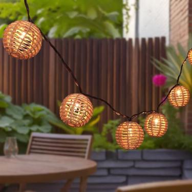 Imagem de TWINKVILLA Luzes Decorativas Twinkvilla, Conecte Com 10 Lâmpadas Incandescentes, Globo De Vime Natural, Lanterna Boho, Conectável, À Prova Intempéries, Para Áreas Internas E Externas, Decoração Quar