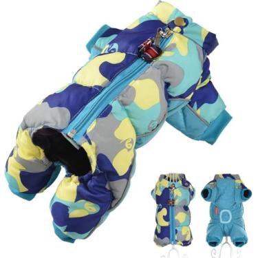 Imagem de Roupas para cães, roupas quentes de inverno para cães pequenos, impermeável, para filhotes, casaco refletivo, Chihuahua, Pug, tam 10-26 - FARMHOUSE BRAZIL (AZUL CAMUFLADO, 22)