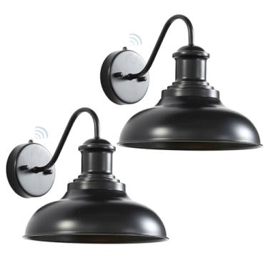 Imagem de FILIMITIY Pacote Com 2 Arandelas De Parede Para Áreas Externas, Estilo "Dusk To Dawn", Luzes Pretas Varanda Sensor, Luminárias Externas Fazenda, Suporte Lanterna Pátio, Garagem, Galpão, Deck, Cerca,