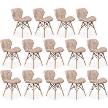 Imagem de Kit 14 Cadeiras de Jantar Charles Eames Slim Wood Estofada - Nude - Ma