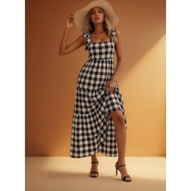 Imagem de Vestido Longo Xadrez Festa Junina Com Alças De Amarrar - Casual Dress,