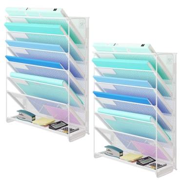Imagem de Kuntine.B Organizador de arquivos de parede vertical com 7 camadas, organizador de documentos para escritório, escola, casa (branco, pacote com 2)