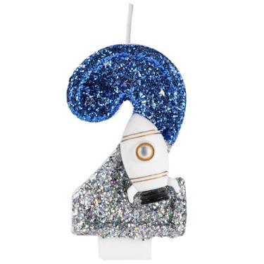Imagem de Vela Aniversário Nave Espacial, Decorações de Aniversário Astronauta Espacial Vela Brilhante com Número de Astronauta Decorações Bolo no Espaço Sideral para Festa Temática (2)