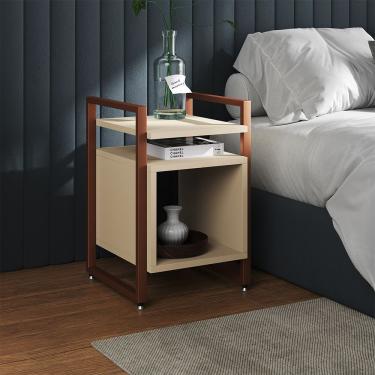 Imagem de Mesa De Cabeceira Industrial Marrocos Ferro Cobre E Tampo Off-white