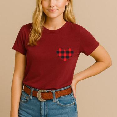 Imagem de Camiseta Blusa Festa Junina Estampa Coração Xadrez Divertida Arraiá Sã