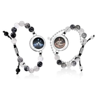 Imagem de TOTWOO Pulseiras de toque de longa distância para casais, iluminação inteligente e vibração para casais amorosos, pulseira de pedra de cura | Presentes de relacionamento de longa distância para