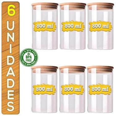 Imagem de Kit Potes De Vidro Liso Premium Porta Condimentos Redondo Tampa Bambu 