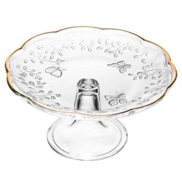 Imagem de Prato para Bolo 27 cm de Cristal com Pé New Butterfly com Fio de Ouro 
