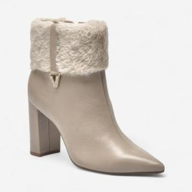 Imagem de Bota Via Marte Cano Curto Com Pelinho Em Couro Bege-Feminino