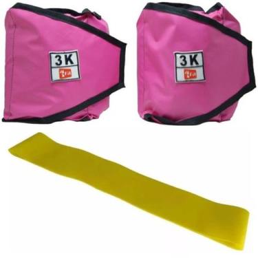Imagem de Kit Caneleira/Tornozeleira Peso 3Kg Rosa + Mini Band Nível Médio Amare