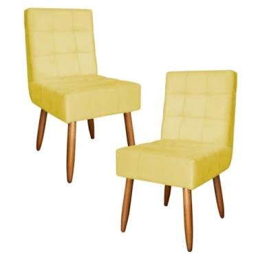 Imagem de Kit 2 Poltronas Monalisa Cadeira Estofada com Pés de Madeira em Suede (AMARELO)