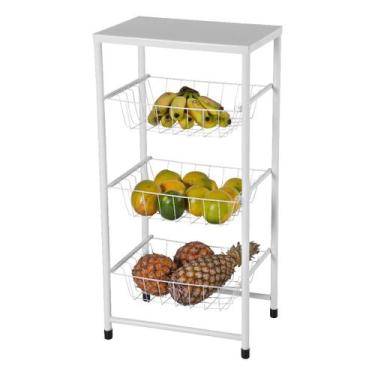 Imagem de Fruteira de Chão Para Cozinha 3 Andares Cesto Branca Plus - HomeFull