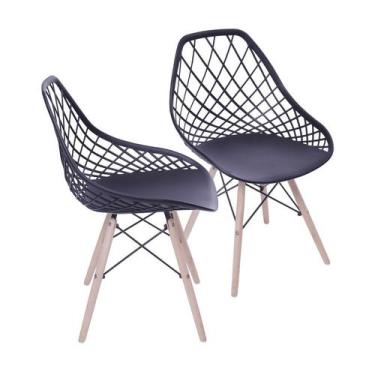 Imagem de Kit 02 Cadeiras Boxbit Kaila Polipropileno Preta Base Madeira, PRETA, 