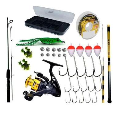 Imagem de Kit De Pesca Completo Barato 2 Vara 1 Molinete 6kg Com Item - Summer