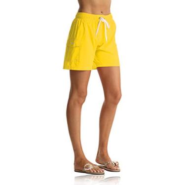 Imagem de Bermuda feminina Rocorose de secagem rápida com cordão esportivo, shorts de natação com bolso, #26150 Yellow, 12-14