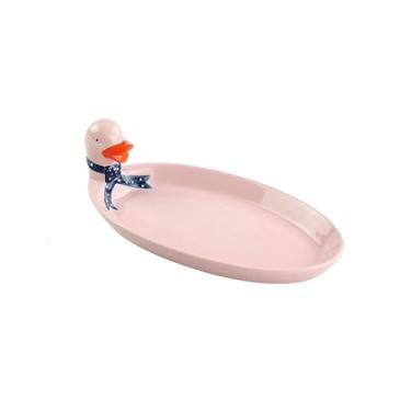 Imagem de Prato de jantar bonito de cerâmica com desenho animado oval tridimensional - rosa