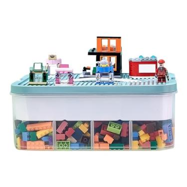 Imagem de Organizador de blocos de armazenamento, caixa de armazenamento empilhável de 2 camadas com tampa | Organizador de blocos de montar criativo portátil, organizador de brinquedos multifuncional para