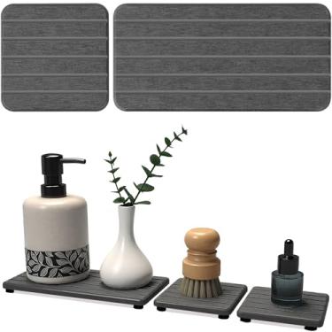 Imagem de Bandeja de secagem de pedra com 3 peças, bandeja de sabão de pedra, bandejas de pedras absorventes de água para pia, tapete de pia de pedras de diatomita de secagem rápida, usado para sabonete de mão