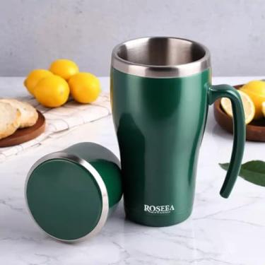 Imagem de Caneca Térmica Parede Dupla em Aço Inox Verde 400ml com Tampa Rosqueável - Estilo Liso