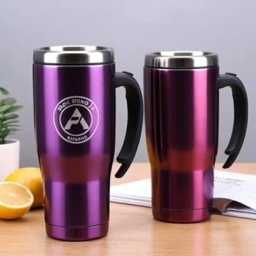 Imagem de Caneca Térmica Parede Dupla em Aço Inox Roxa 650ml com Tampa Flip - Estilo Com Logo
