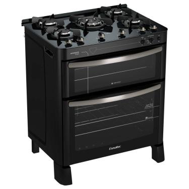 Imagem de Fogão Esmaltec Diamante Glass 5 bocas Preto com Duplo Forno e Timer Sonoro