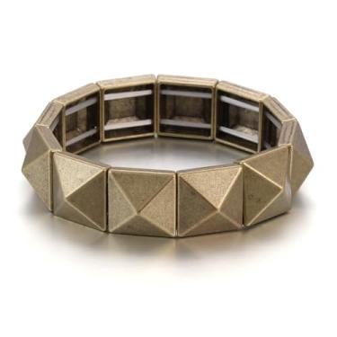 Imagem de Xanight Pulseiras góticas quadradas pirâmide com rebites e espigas, pulseira feminina hip hop festa rock boho, joias punk elásticas, cores neon opcionais, Medium, Zinco, Sem Pedra Preciosa