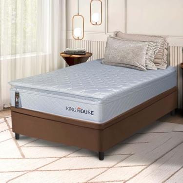 Imagem de Conjunto Box Baú Marrom Luanda Branco Espuma D28 Solteiro 88x188x69 - King House