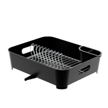 Imagem de Escorredor de louças c/grade e porta talheres removível preto/cromado - Originale - Future | Com bico para vazão de água