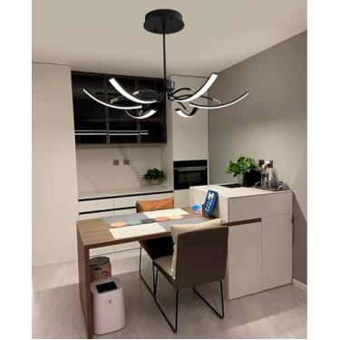 Imagem de Lustre Led Regulável Lustre De Sala De Estar Com Controle Remoto Lustre De Forma Versátil Luz De Sala De Jantar Para Sala De Estar, Quarto, Cozinha, Black
