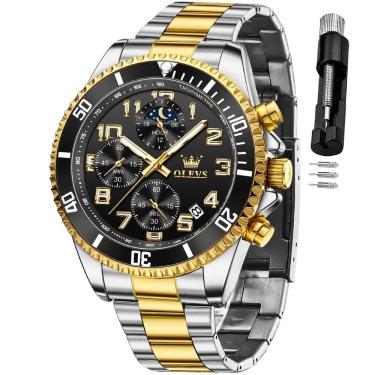 Imagem de Relógio OLEVS Black Chronograph Moon Phase para homens com estojo de 43 mm