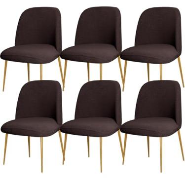 Imagem de 6pcs Curved Back Upholstered Dining Chair Covers, Armless Stretch Chair Cover, Reusable Protector Dining Chair for Office Dining Room Banquet Home Party Decor(Brown)