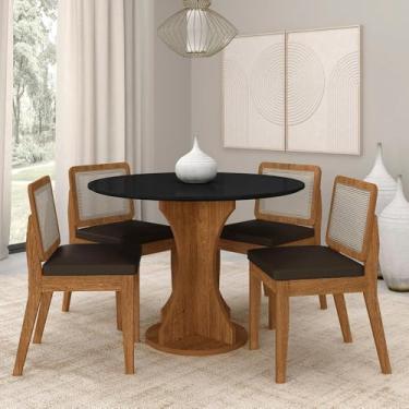 Imagem de Mesa Redonda Andria 4 Cadeiras Sextavadas Freijó/pto/corino Marr - M.a Freijó/preto/corino Marrom